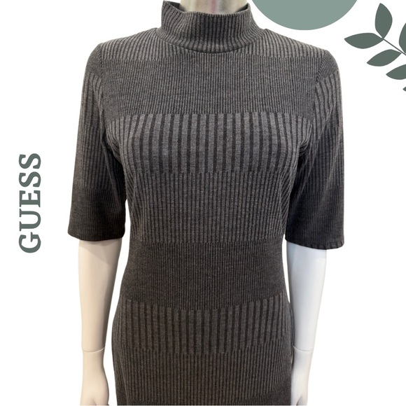 GUESS Charcoal Ribbed Knit Midi Sweater Dress Short Sleeve - Size Large - Picture 5 of 7